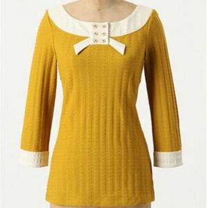 Anthropology Pilcro Mustard Yellow and White Top